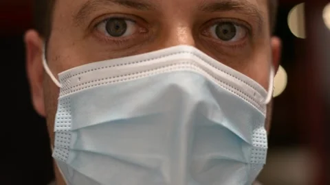 Man in protective mask, close up portrait Видео 150232608