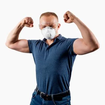 Man in a protective mask isolated on a white background. Stock Photos
