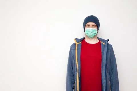 Man with protective mask on white background 库存照片