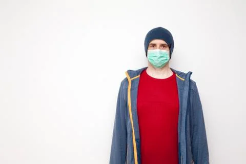 Man with protective mask on white background Stockfoto's