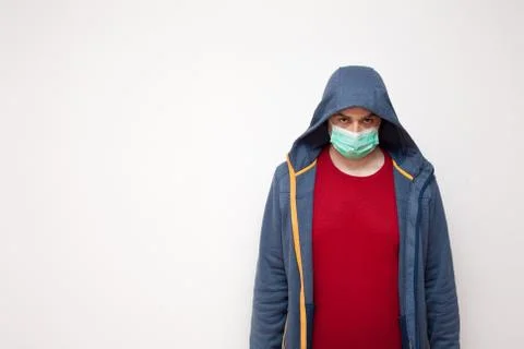 Man with protective mask on white background Stockfoto's