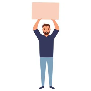 Man protesters. Vector illustration. Hand holding board. Stock Illustration