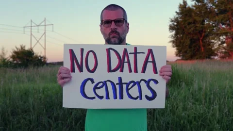 Man Protesting Tech Industry Data Center Growth Stock Footage 339477300