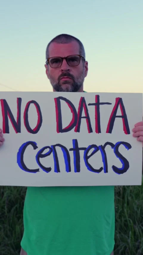 Man Protesting Tech Industry Data Center Growth Stock Footage 339477325