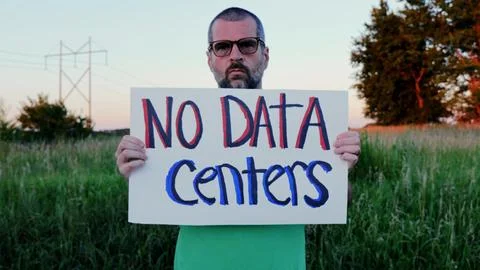 Man Protesting Tech Industry Data Center Growth Stock Photos