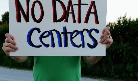 Man Protesting Tech Industry Data Center Growth Fotos Stock