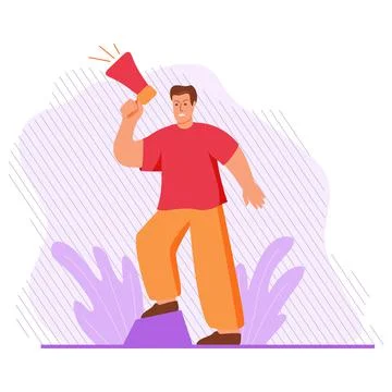 Man protesting for their rights.Guy holds loudspeaker. Stock Illustration