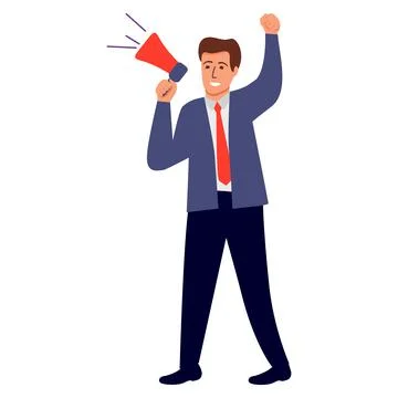 Man protesting for their rights.Guy holds loudspeaker.Vector flat cartoon sty Stock Illustration