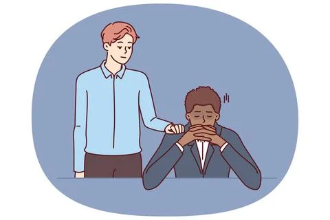 Man provides friendly support to African American colleague fired due to l... Stock Photos
