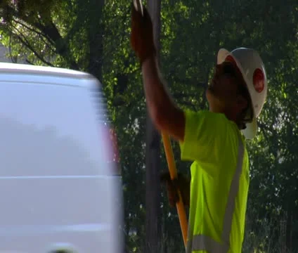 Man prunes tree Stock Footage 21594758