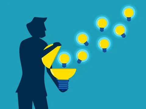 Man publishing a light bulb of ideas. Provide knowledge and opportunities Stock Illustration