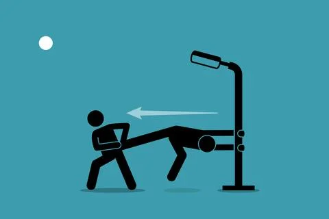 Man pulling and forcing someone to go, but he refused and grabbing himself to Stockillustratie