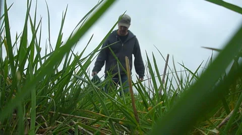 Man Pulling Canoe Low Angle Stock Footage 2585427