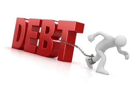 Man pulling debt text, This is a 3d rendered computer generated image. Isolated Stock Illustration