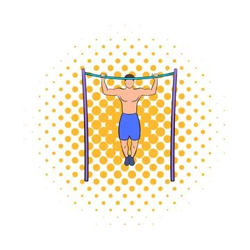 Man pulling up on horizontal bar icon comics style Stock Illustration