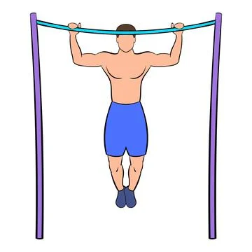 Man pulling up on horizontal bar icon cartoon Stock Illustration