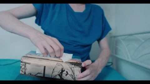 Man Pulling Out Tissues From Tissue box Stock Footage 341487074