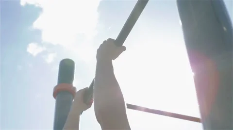 Man pulling up outdoors. The sun glare. Stock Footage 68530430