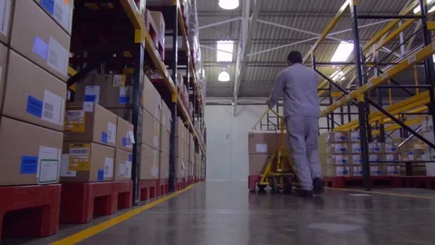 Man pulling a trolley loaded with cardboard boxes 스톡 동영상 75167176