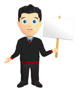 Man In A Pullover Holding A Sign Stock Illustration