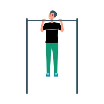 Man pulls himself up on horizontal bar flat vector illustration isolated. Ilustração Stock