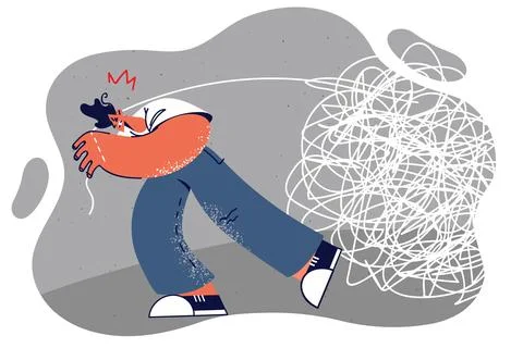 Man pulls large clot symbolizing problems from past that make it difficult to Stockillustratie