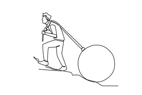 A man pulls a load with a rope Stock Illustration