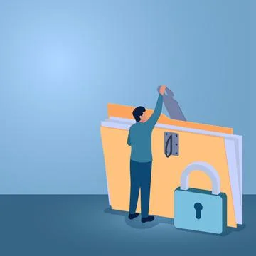 A man pulls a padlock from a document folder, an illustration for data secu.. Stock Illustration