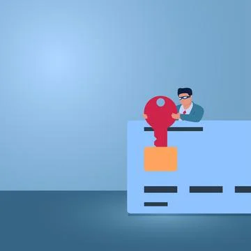 A man pulls a red key from a credit card, an illustration of credit card frau Stock Illustration