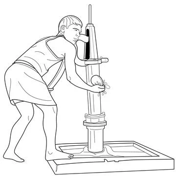Man pumping water from hand pump Stock Illustration