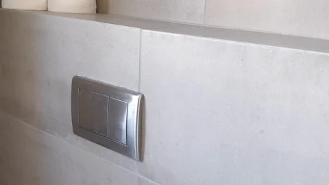 Man push flush button in modern restroom Stock Footage 112360033