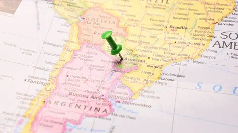 Man Push Pin Pointing On   Asuncion On World Travel Map Stock Footage 328102674