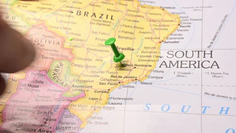 Man Push Pin Pointing On Belo Horizonte On World Travel Map Stock Footage 328134010