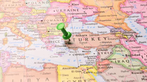 Man Push Pin Pointing On  Turkey On World Travel Map Stock Footage 328143226