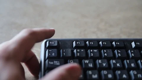 Man Pushes A black Button Escape. Macro Shooting Stock Footage 124498260