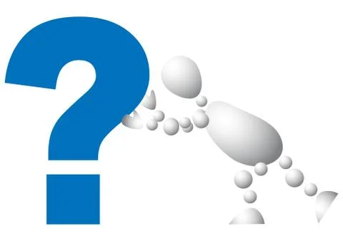Man pushes a blue question mark Stock Illustration