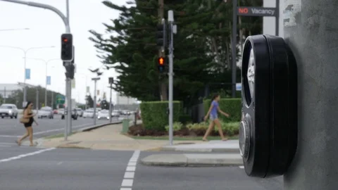 Man Pushes Crossing Button 스톡 동영상 91882755