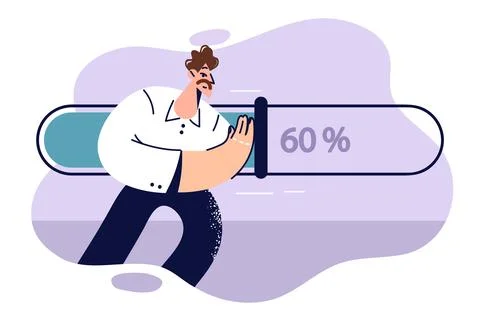 Man pushes loading scale trying to improve speed of downloading files from 스톡 일러스트
