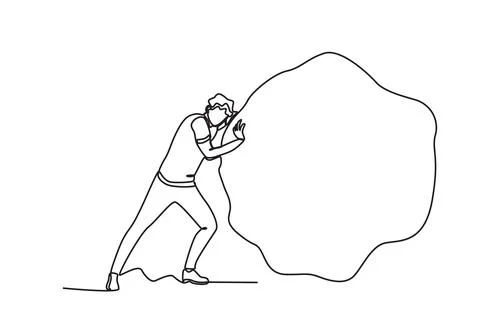 A man pushes an obstacle in front of him Illustrazione stock