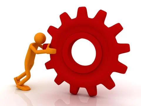 Man pushing a big gear Stock Illustration
