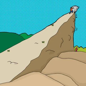 Man pushing boulder on another Stock Illustration