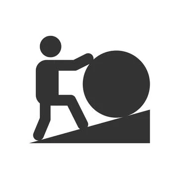 Man Pushing Boulder Uphill Flat Vector Concept of Perseverance and Challenge Stock Illustration