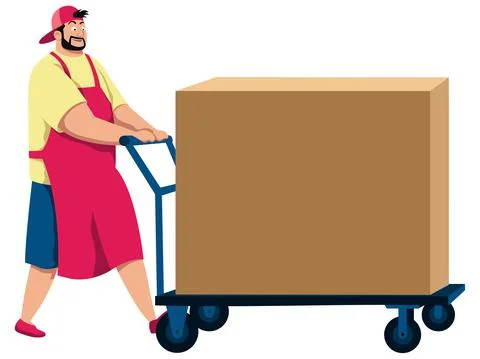 Man Pushing Cart with Box Stockillustratie