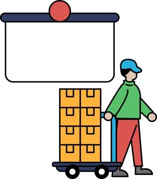 A man is pushing a cart full of boxes イラスト素材