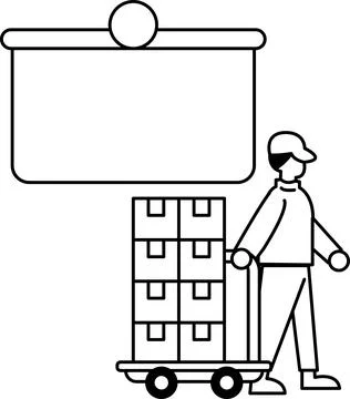 A man is pushing a cart full of boxes イラスト素材