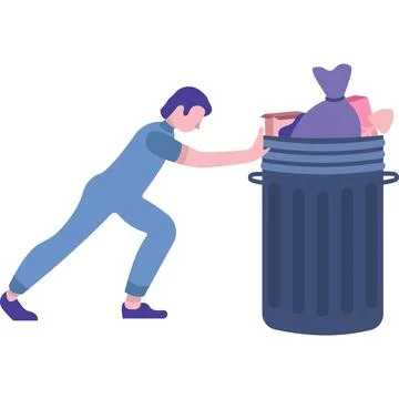 Man pushing garbage trash bin vector icon 库存插图