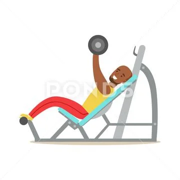 Man Pushing The Heavy Weight , Member Of The Fitness Club Working Out And Stock Illustration