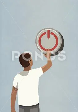 Man pushing large off button: Royalty Free #139337566