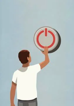 Man pushing large off button Stock Illustration