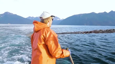 Man pushing the obstacles away from the ship Stock-Footage 83180439
